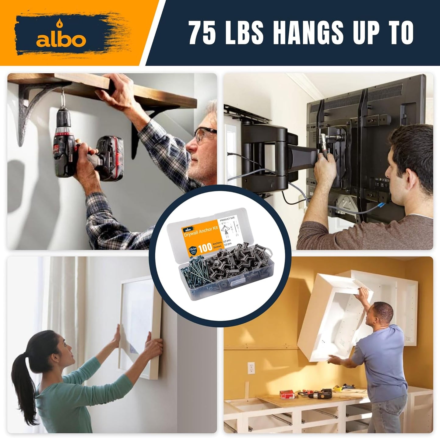 ALBO Drywall Hollow Wall Anchor with Screws, 50 pieces