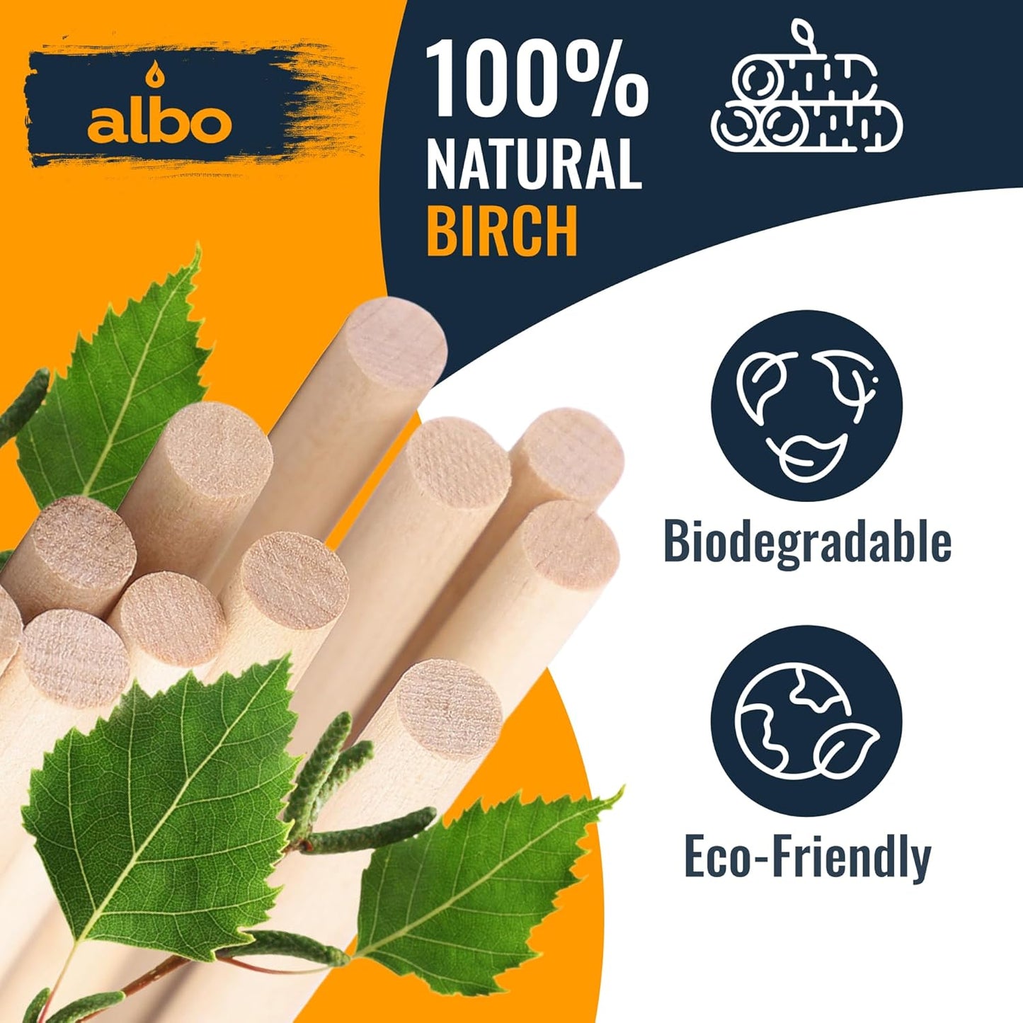 ALBO 1/2" x 12" Wooden Dowel Rods, Birch Natural Hardwood Rods, 25 pieces