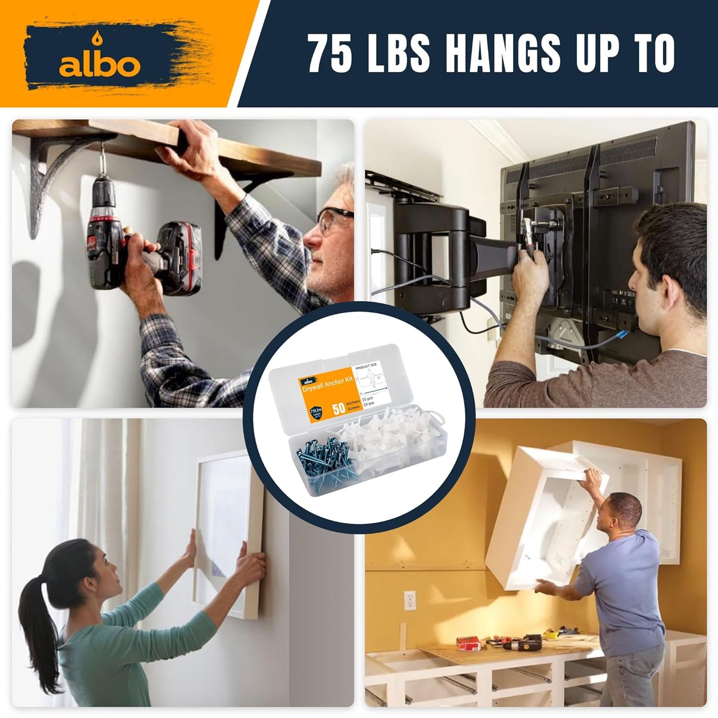 ALBO Drywall Plastic Hollow Wall Butterfly Anchors with Screws, 25 pieces