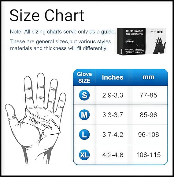 Disposable Black Nitrile Gloves, Size L, 5 Mil Latex, Pack 1000 pcs