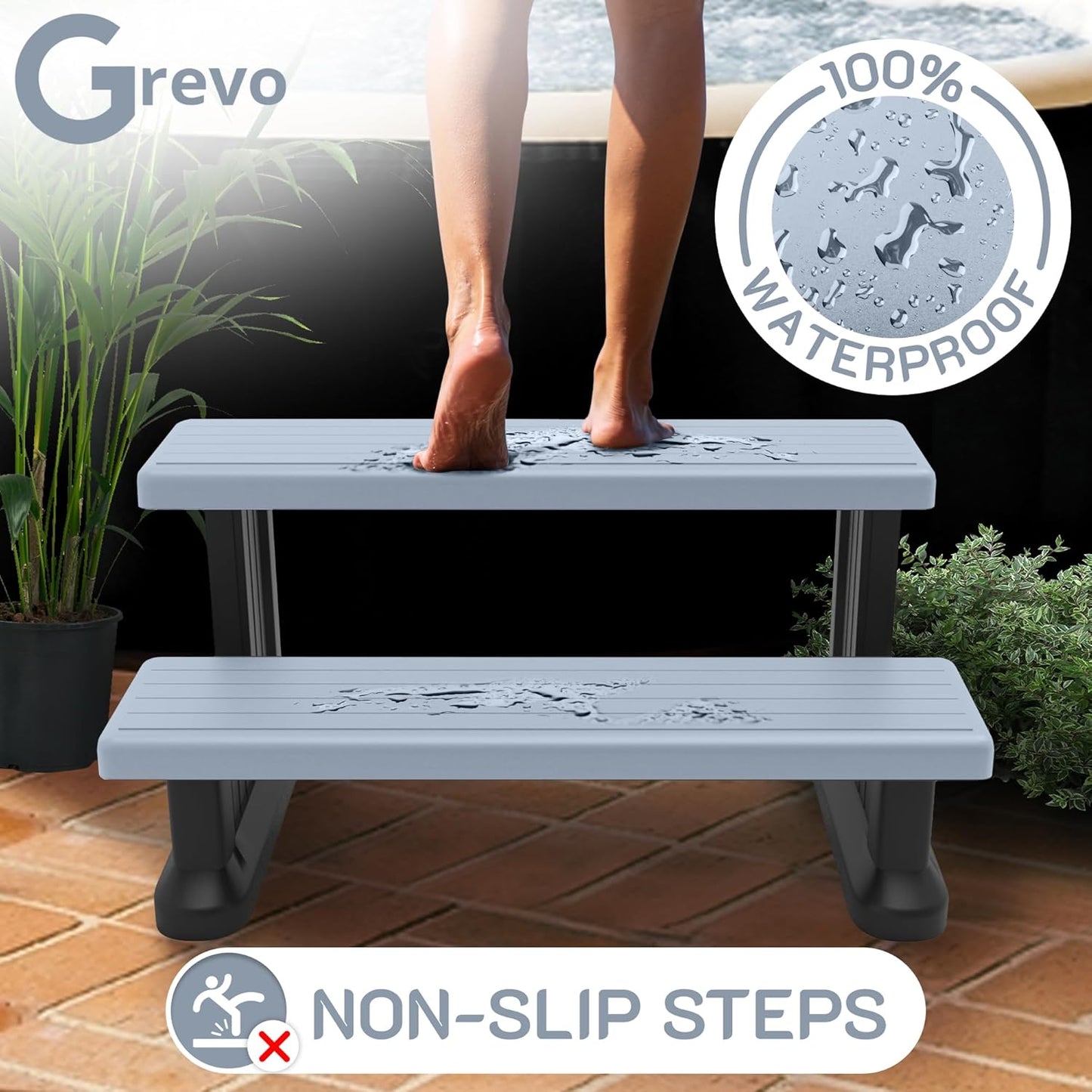 GREVO Hot Tub Steps, Spa Steps for Round or Straight Sided Spa, Grey