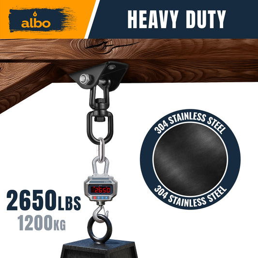 Albo 2650 LBS Ceiling Mount Swing Hanger Hook for Hammock Chair & Porch Swing, 360° Rotating Heavy Duty Bracket with Safety Carabiner, Punching Bag, Yoga Swing, TRX Strap, Garage Gym
