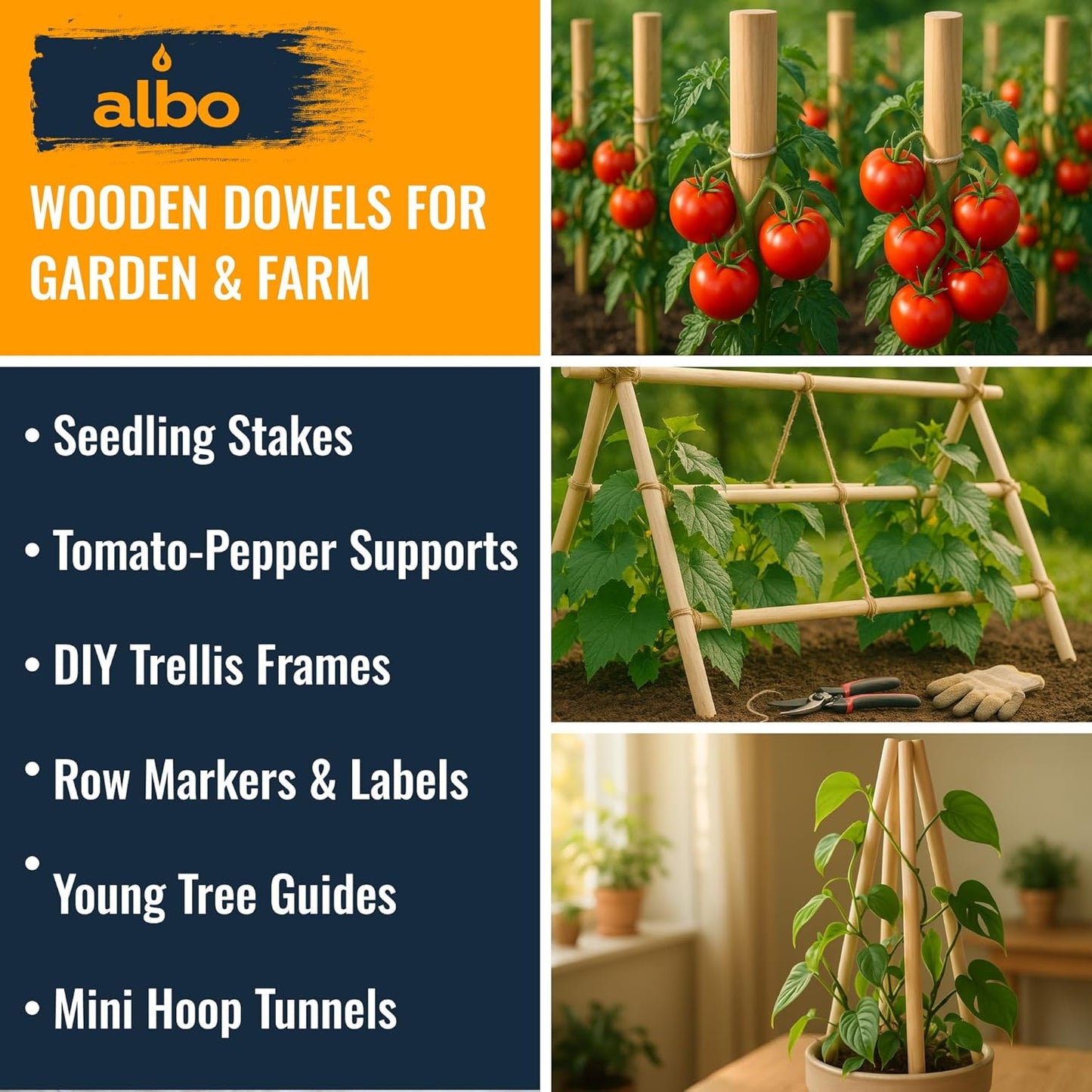 ALBO 1/2" x 36" Birch Wooden Dowel Rods - 25 Pack for Crafting, Joinery & DIY Projects