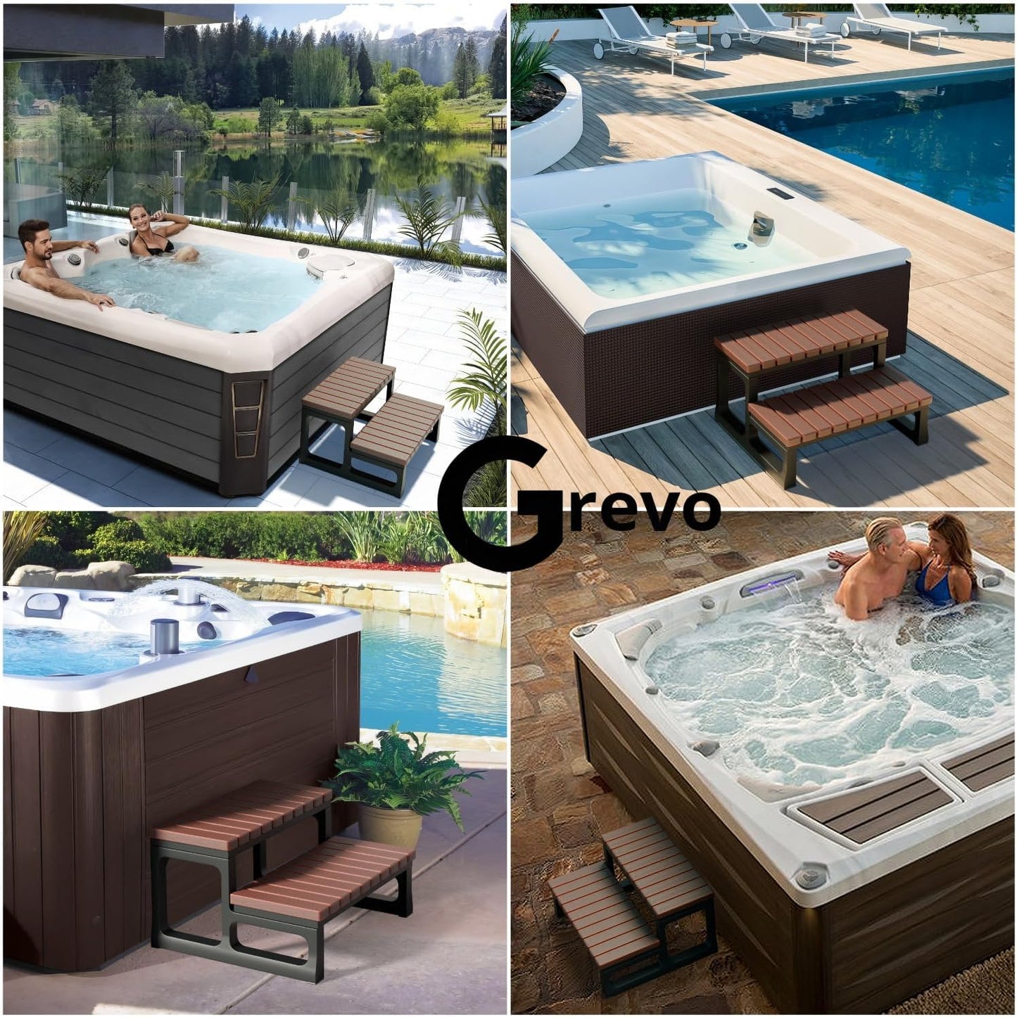 GREVO Hot Tub Steps, Spa Steps, Brown