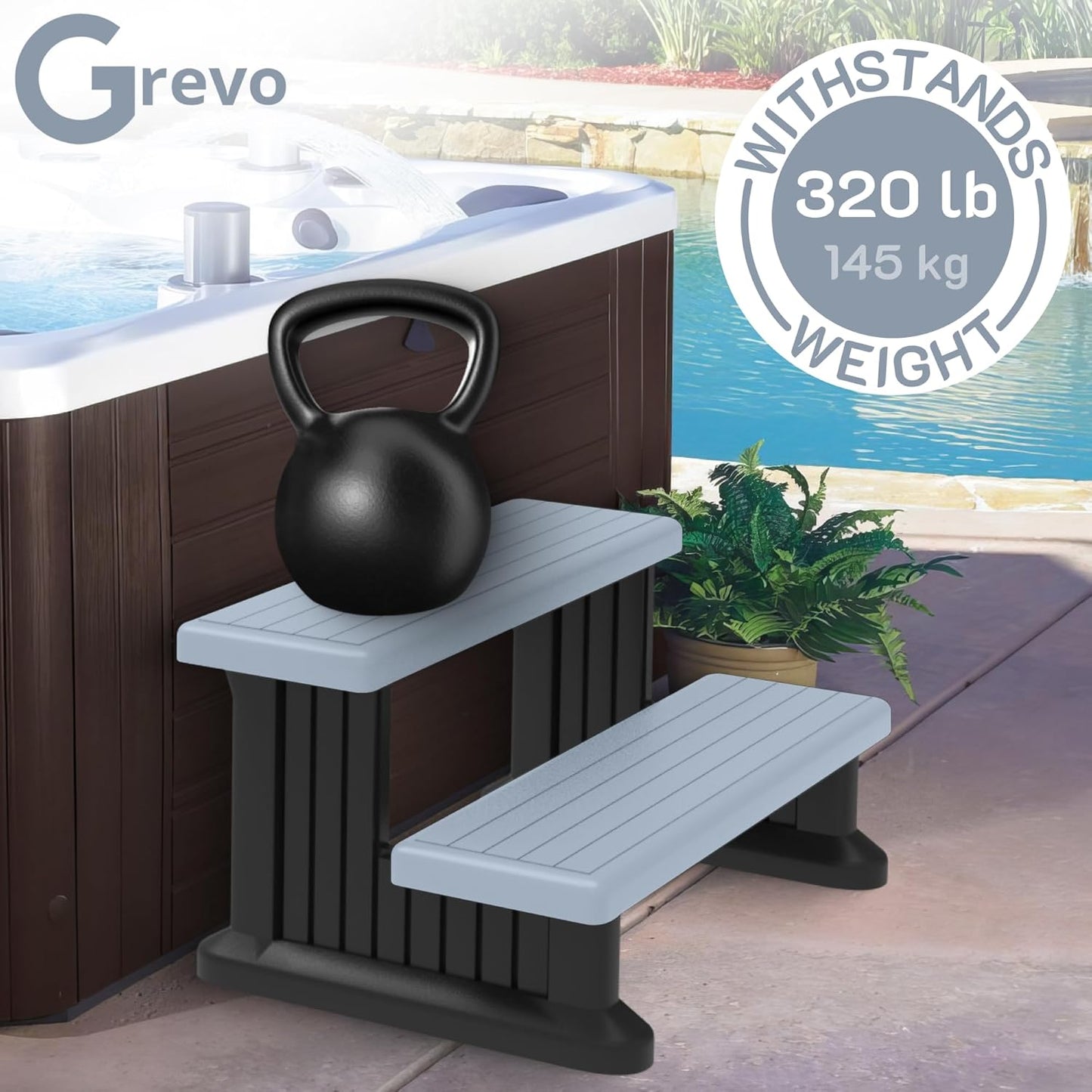 GREVO Hot Tub Steps, Spa Steps for Round or Straight Sided Spa, Grey