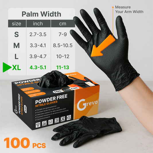 Disposable 8 Mil Black Nitrile Gloves XL, 100pcs