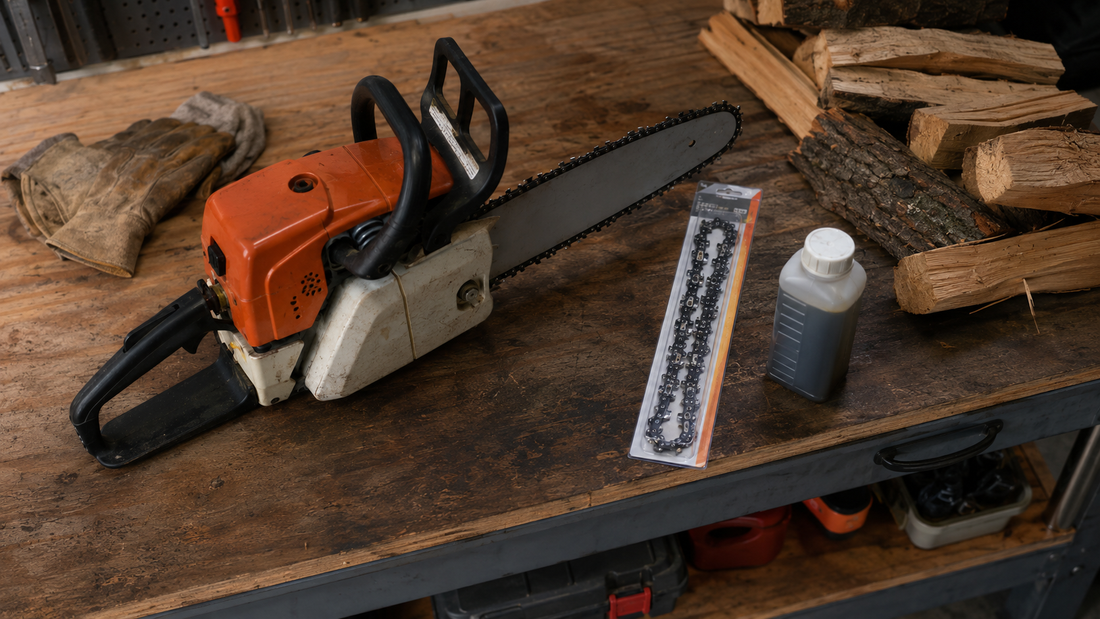 Homeowner preparing a chainsaw for cutting firewood