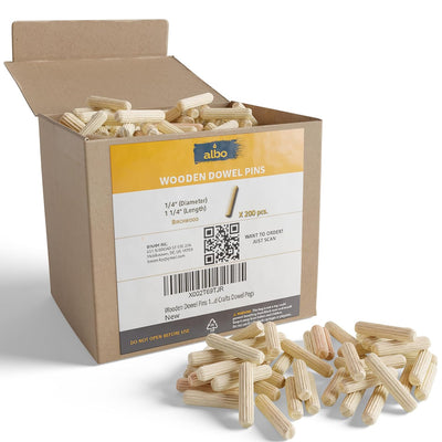 ALBO Wooden Dowel Pins 1/4 x 1-1/4 inch, pack 200 pcs