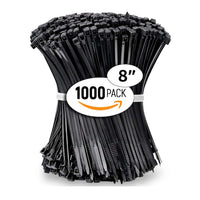 ALBO Black Zip Ties 8 Inch, Nylon Wire Ties for Indoor and Outdoor, Pack 1000 pcs