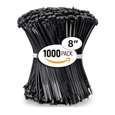 ALBO Black Zip Ties 8 Inch, Nylon Wire Ties for Indoor and Outdoor, Pack 1000 pcs