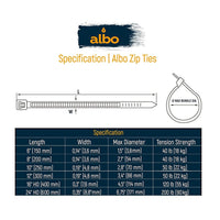 ALBO Black Zip Ties 24 Inch, Nylon Wire Ties for Indoor and Outdoor, Pack 50 pcs