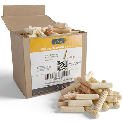 ALBO Wooden Dowel Pins 3/8 x 1 1/2 inch, pack 150 pcs