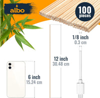 ALBO Bamboo Wooden Dowel Rods, 1/8" x 12" Round Wood Sticks for Crafts and DIY, 100 pieces