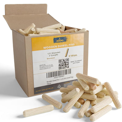 ALBO Wooden Dowel Pins 1/2 x 2 inch, pack 100 pcs