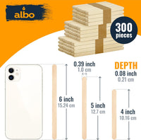 ALBO Birch Popsicle Sticks for Crafts, Foods and DIY projects, 4"/5"/6" set, 300 pieces