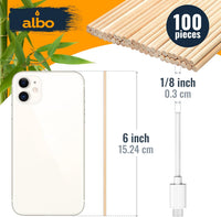 ALBO Bamboo Wooden Dowel Rods , 1/8" x 6" Round Wood Sticks for Crafts and DIY, 100 pieces