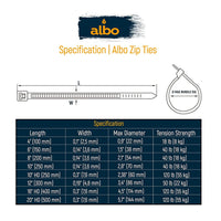 ALBO Black Zip Ties 4 Inch Length, Nylon Wire Ties, Pack 1000 pcs