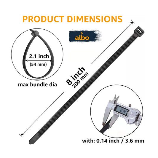 ALBO Zip Ties Black 8 inch 5000 Pack 40 lb