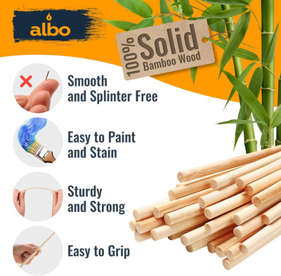 ALBO 5/16" x 12" Bamboo Wooden Dowel Rods for Crafts and DIY Projects, 25 pieces