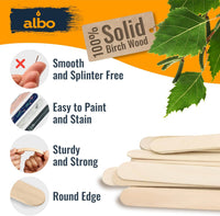 ALBO Birch Popsicle Sticks for Crafts, Foods and DIY projects, 4"/5"/6" set, 300 pieces