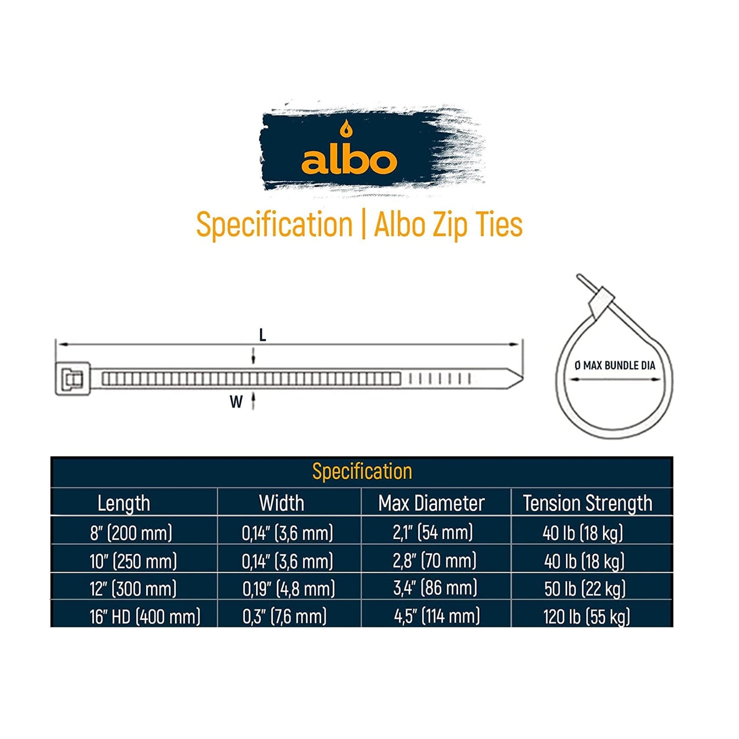 ALBO Zip Ties White 12 Inch 1000 Pack 50 lb, Long Plastic Cable Ties Thick 0.19 Inch Tie Wraps Heavy Duty UV Resistant Nylon Wire Ties for Indoor and Outdoor