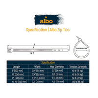 ALBO White Zip Ties 10 Inch, Nylon Wire Ties for Indoor and Outdoor, Pack 1000 pcs