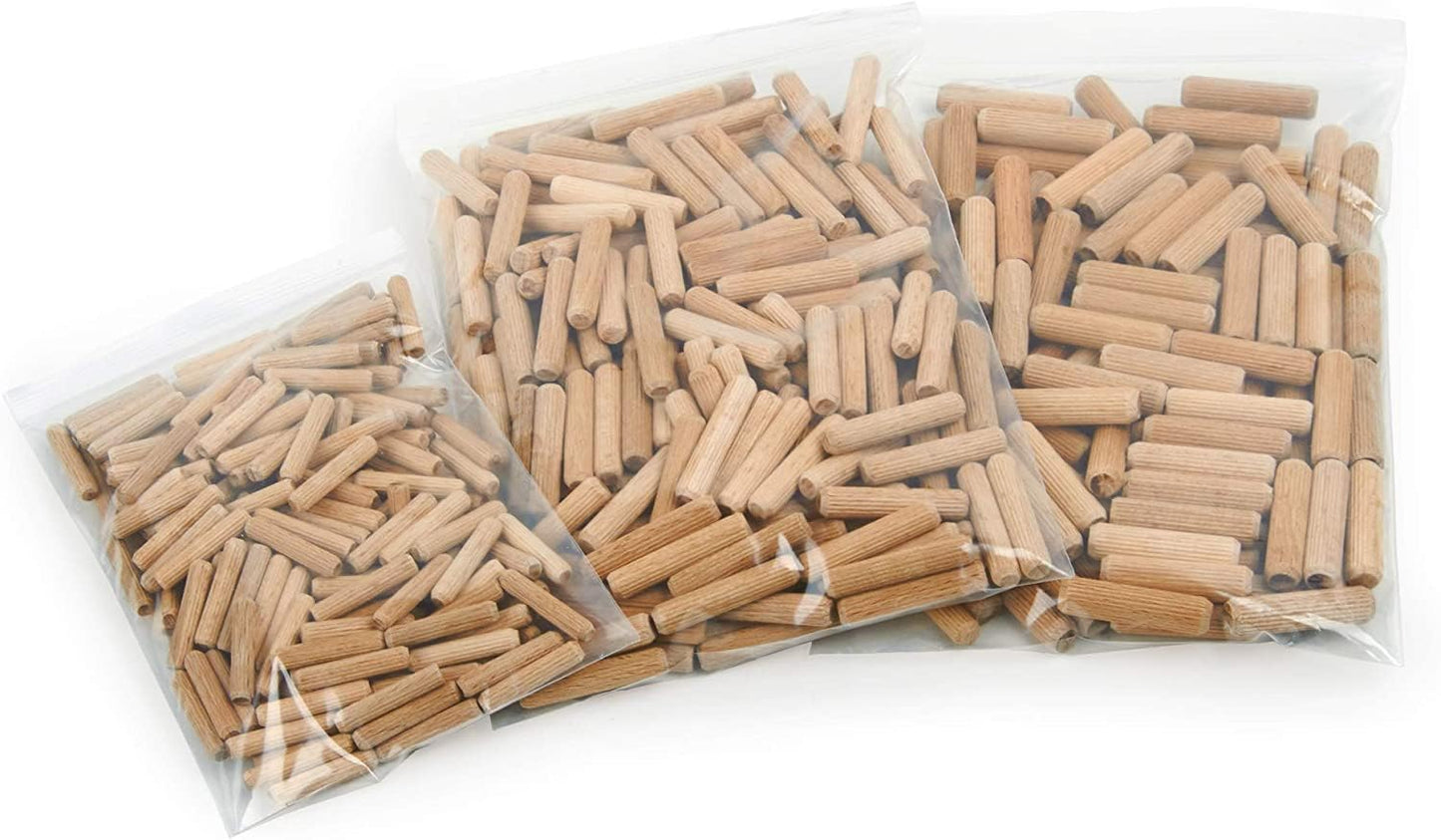 ALBO Wooden Dowel Pins 500 Pack Assorted Sizes 1/4 + 5/16 + 3/8 inch Fluted Wood Dowels Rods Hardwood Crafts Dowel PegsòÀæ