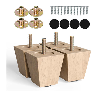 Albo Wood Heavy Duty Furniture Legs, 3 inch Height, Pack of 4 pcs, Clear Varnish