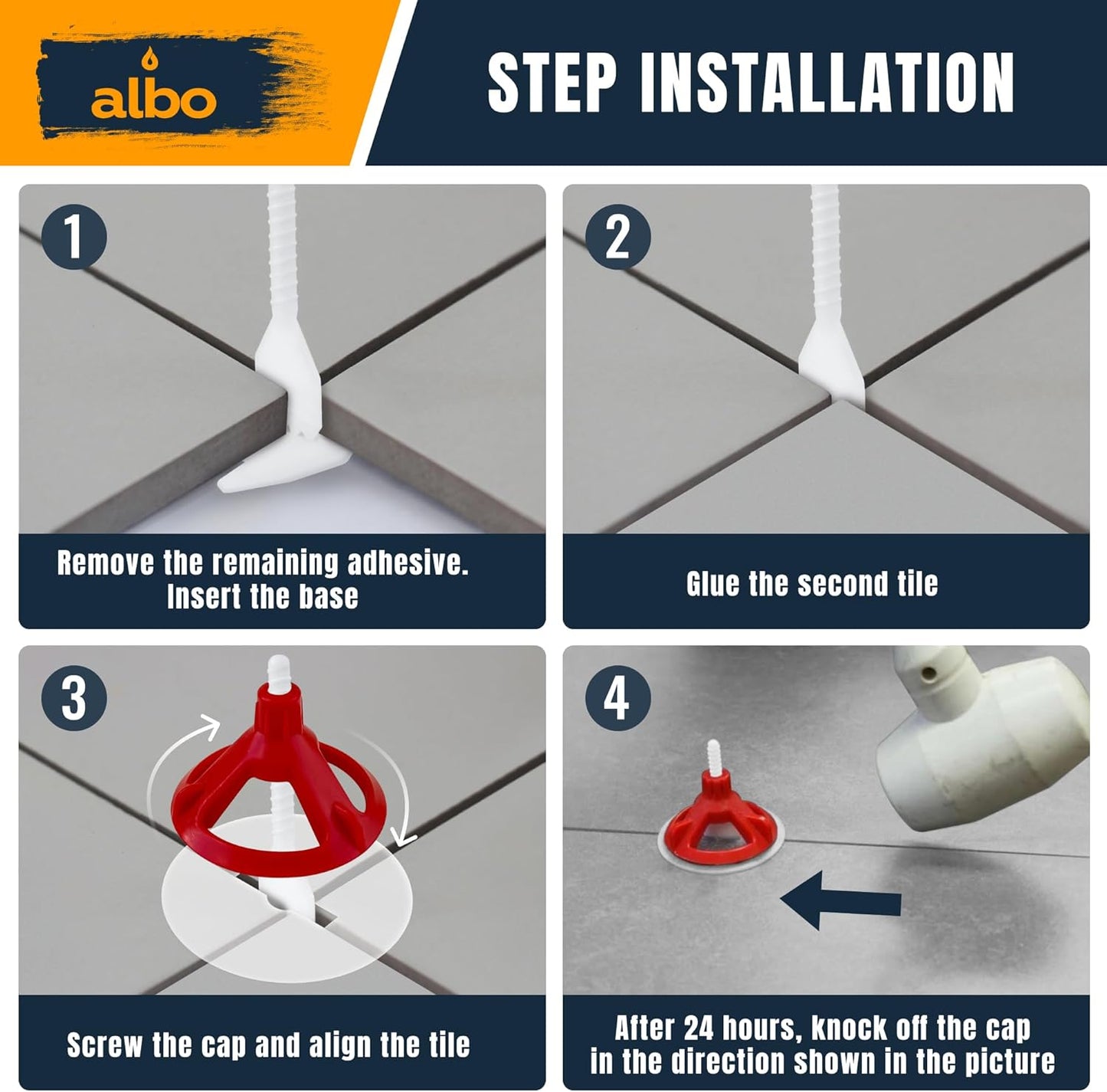 ALBO Reusable Caps for Tile Leveling System, Red, 100 pieces