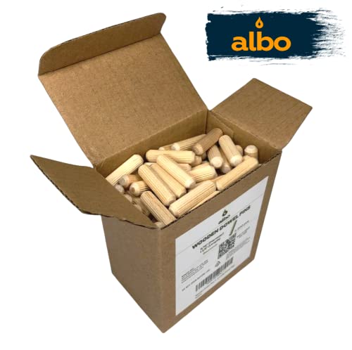 ALBO Wooden Dowel Pins 5/16 x 1 1/4 inch Fluted Wood Dowels Rods 200 Pack Hardwood Crafts Dowel Pegs