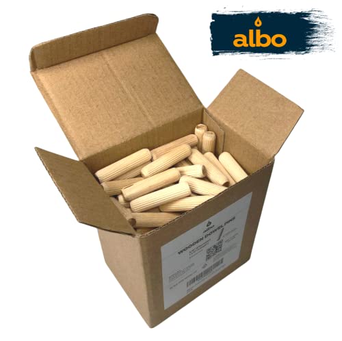 ALBO Wooden Dowel Pins 3/8 x 1 1/2 inch Fluted Wood Dowels Rods 150 Pack Hardwood Crafts Dowel Pegs