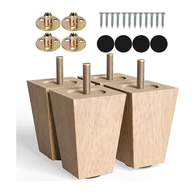 Albo Wood Heavy Duty Furniture Legs, 4 inch Height, Pack of 4 pcs, Clear Varnish