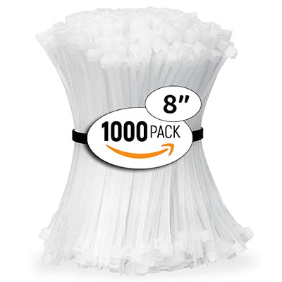 ALBO White Zip Ties 8 Inch, Nylon Wire Ties for Indoor and Outdoor, Pack 1000 pcs