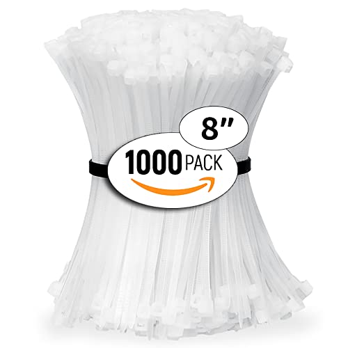 ALBO Zip Ties White 8 Inch 1000 Pack 40 lb, Long Plastic Cable Ties Thick 0.14 Inch Tie Wraps Heavy Duty UV Resistant Nylon Wire Ties for Indoor and Outdoor
