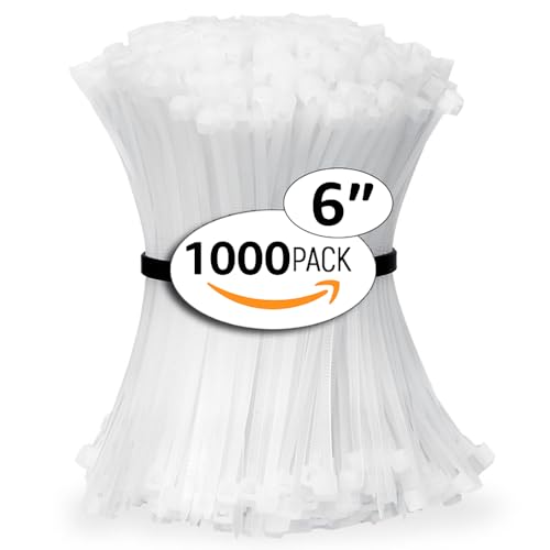 ALBO Zip Ties White 6 Inches 1000 Pack 40 lb Long Plastic Cable Ties Thick 0.14 Inch Tie Wraps Heavy Duty UV Resistant Nylon Wire Ties for Indoor and Outdoor