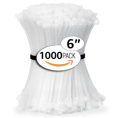 ALBO White Zip Ties 6 Inch, Nylon Wire Ties for Indoor and Outdoor, Pack 1000 pcs