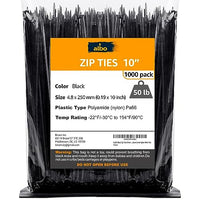 ALBO Black Zip Ties 10 Inch, Nylon Wire Ties for Indoor and Outdoor, Pack 1000 pcs