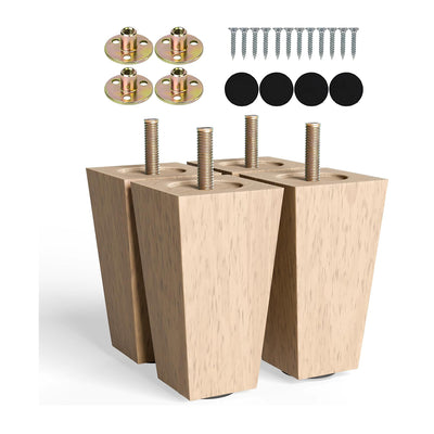 Albo Wood Heavy Duty Furniture Legs, 5 inch Height, Pack of 4 pcs, Clear Varnish