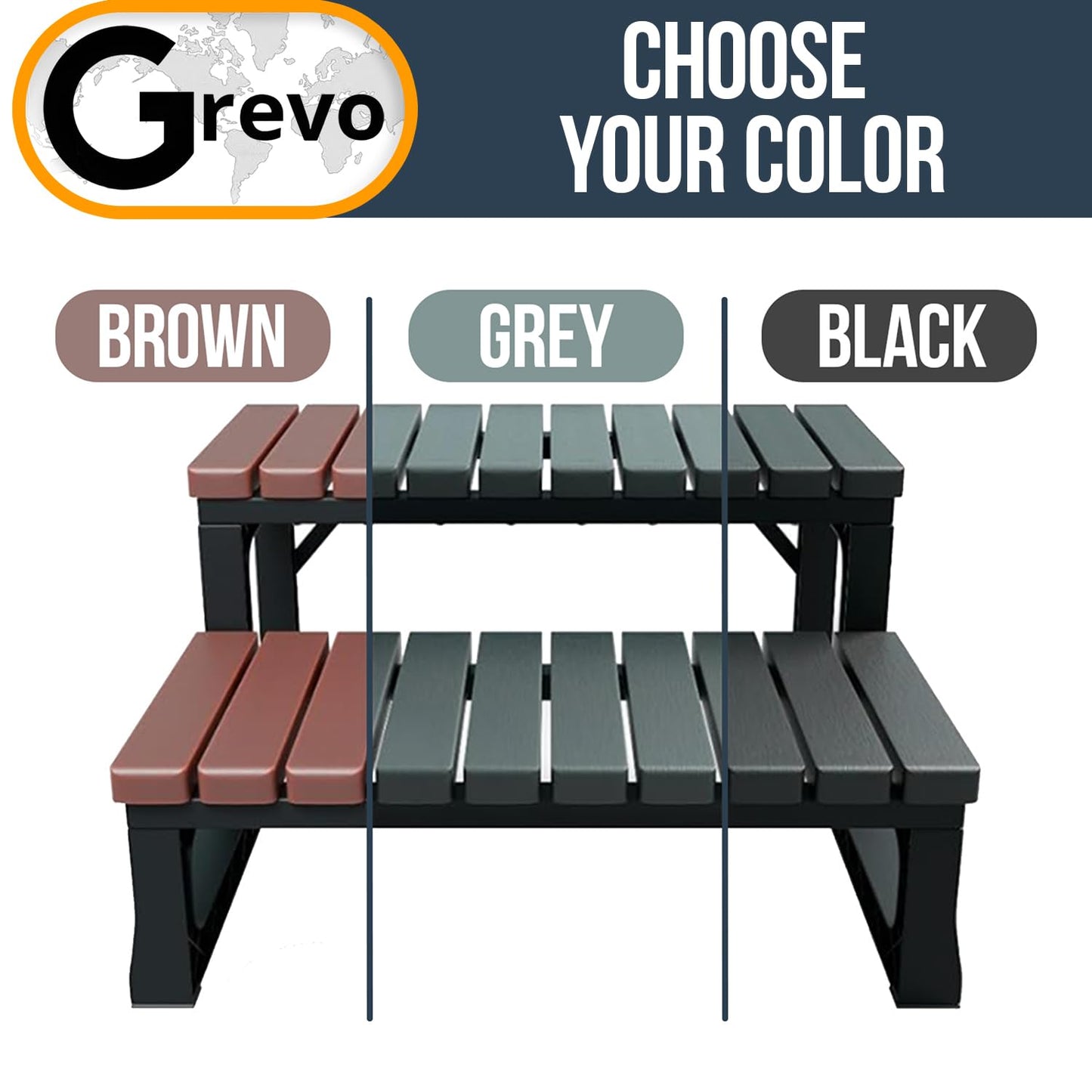 GREVO Hot Tub Steps Grey/Spa Steps for Round or Straight Sided Spa, Non-Slip Steps for Outdoor/Indoor (Grey)