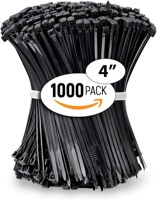 ALBO 1000 Pcs. Black 4-Inch Small Nylon Cable Ties for Home, Office & Garden Organization