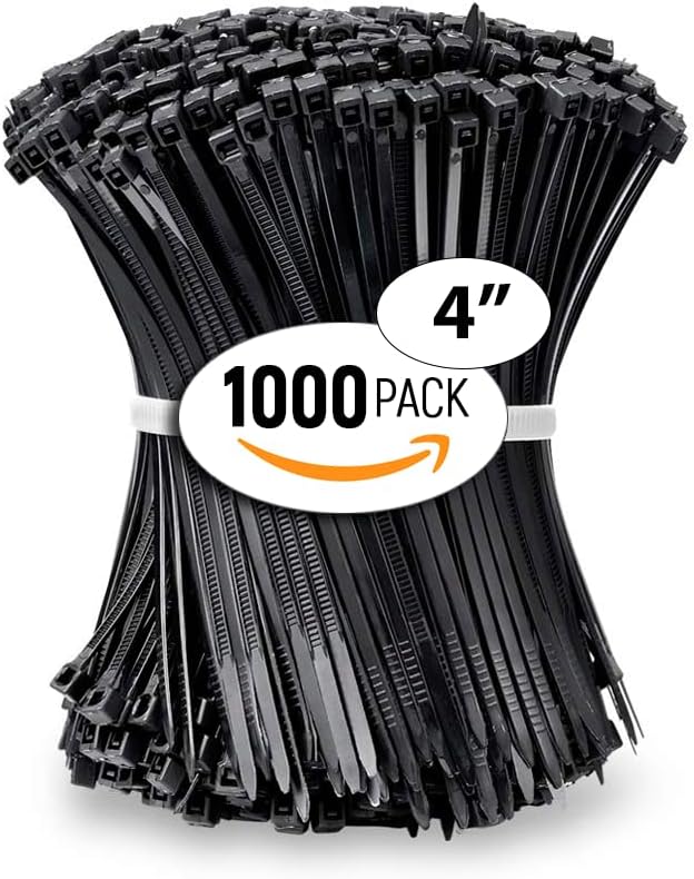 ALBO 1000 Pcs. Black Zip Ties, 4 Inch Small Nylon Cable Ties for Cord Management