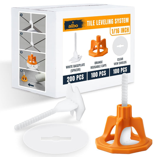 ALBO Tile Leveling System Set 1/32 inch - 400 PCS - Professional Floor & Wall Spacer Kit with Reusable Caps & Protection Plates - Anti-Lippage Installation Tools for Large and Small Tile Formats