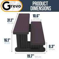 GREVO Outdoor Steps for Hot Tub Wide 31", Brown/Fits Round and Straight Pools, Non-Slip Steps, Quick Assemble