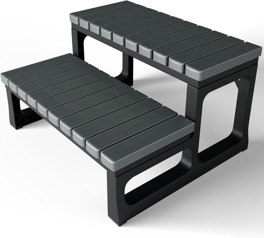 Grevo Outdoor Hot Tub Steps - Non-Slip Plastic Spa Steps, 23.6" Wide, Grey