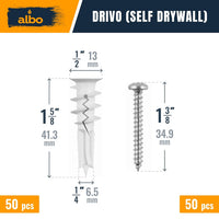ALBO Plastic Self Drilling Drywall Anchor Set with Screws 100pcs