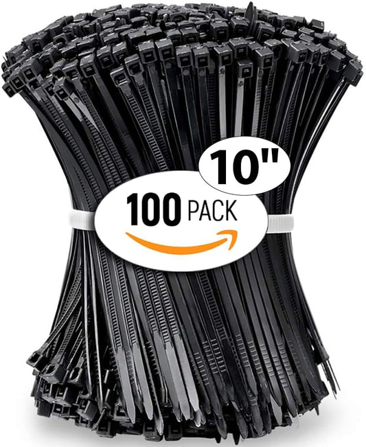 ALBO Zip Ties Black 10 Inch 100 Pack 50lb