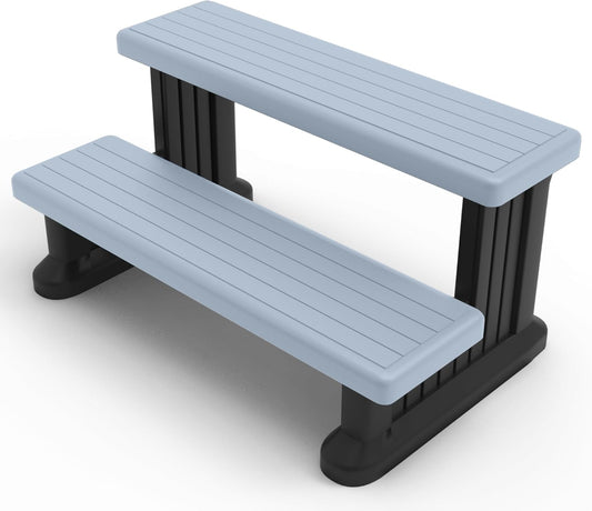GREVO 2 Tier Plastic Slip Resistant Hot Tub Steps, Swim Spa Steps, Jacuzzi Steps, Outdoor Spa Steps, Grey Color