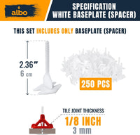 ALBO Tile Leveling System Base Plates 1/8" - 250 PCS - Professional Floor & Wall Spacers, Anti-Lippage Installation Clips for All Tile Formats, Self-Leveling Spacer System