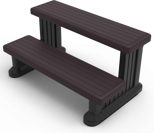 GREVO 2 Tier Plastic Slip Resistant Hot Tub Steps, Swim Spa Steps, Jacuzzi Steps, Outdoor Spa Steps, Brown Color
