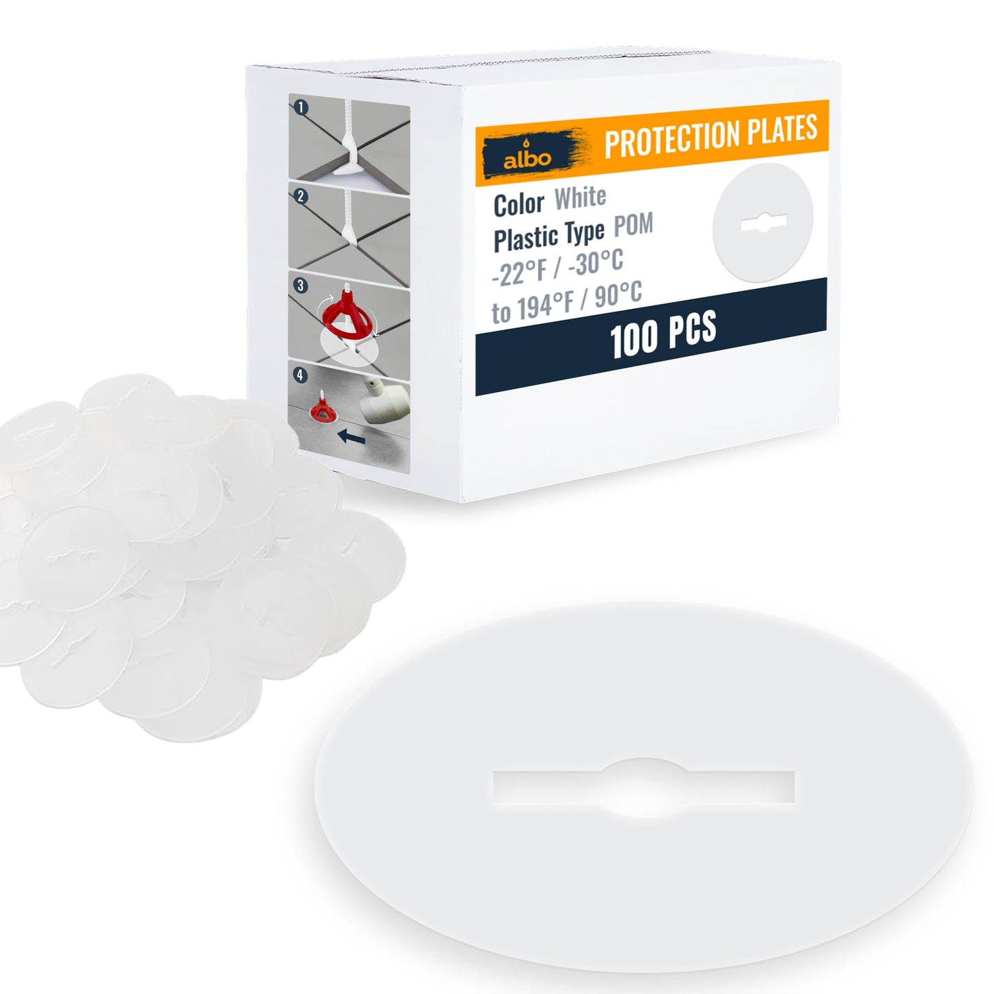 ALBO Tile Leveling System Protection Plates - 100 PCS - Clear Scratch - Resistant Shields for Professional Floor & Wall Installation Compatible with Self-Leveling Spacer Kits, Fits All Tile Sizes